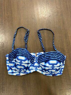 MICHAEL KORS Women's Swimsuit Bra Top Size L Blue with white
